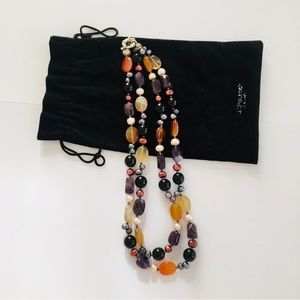 C.D. Peacock Gemstone Quartz Freshwater Pearl Agate 2-strand Beaded Necklace